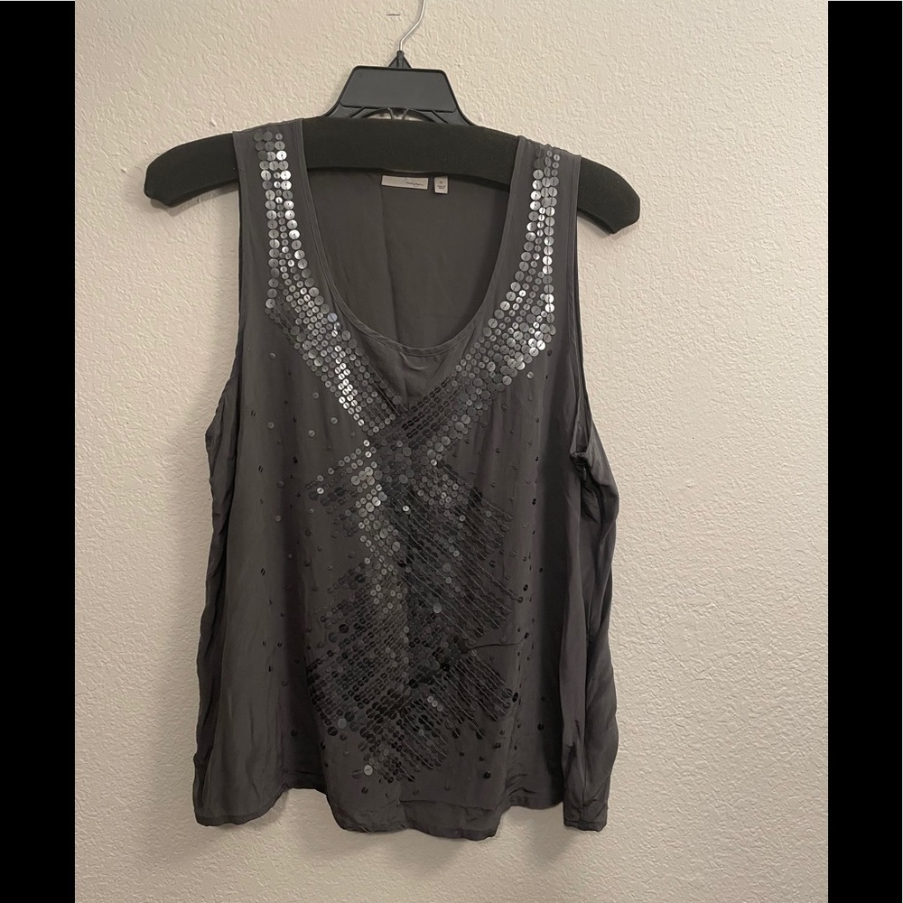 Halogen dark gray silky sequins tank